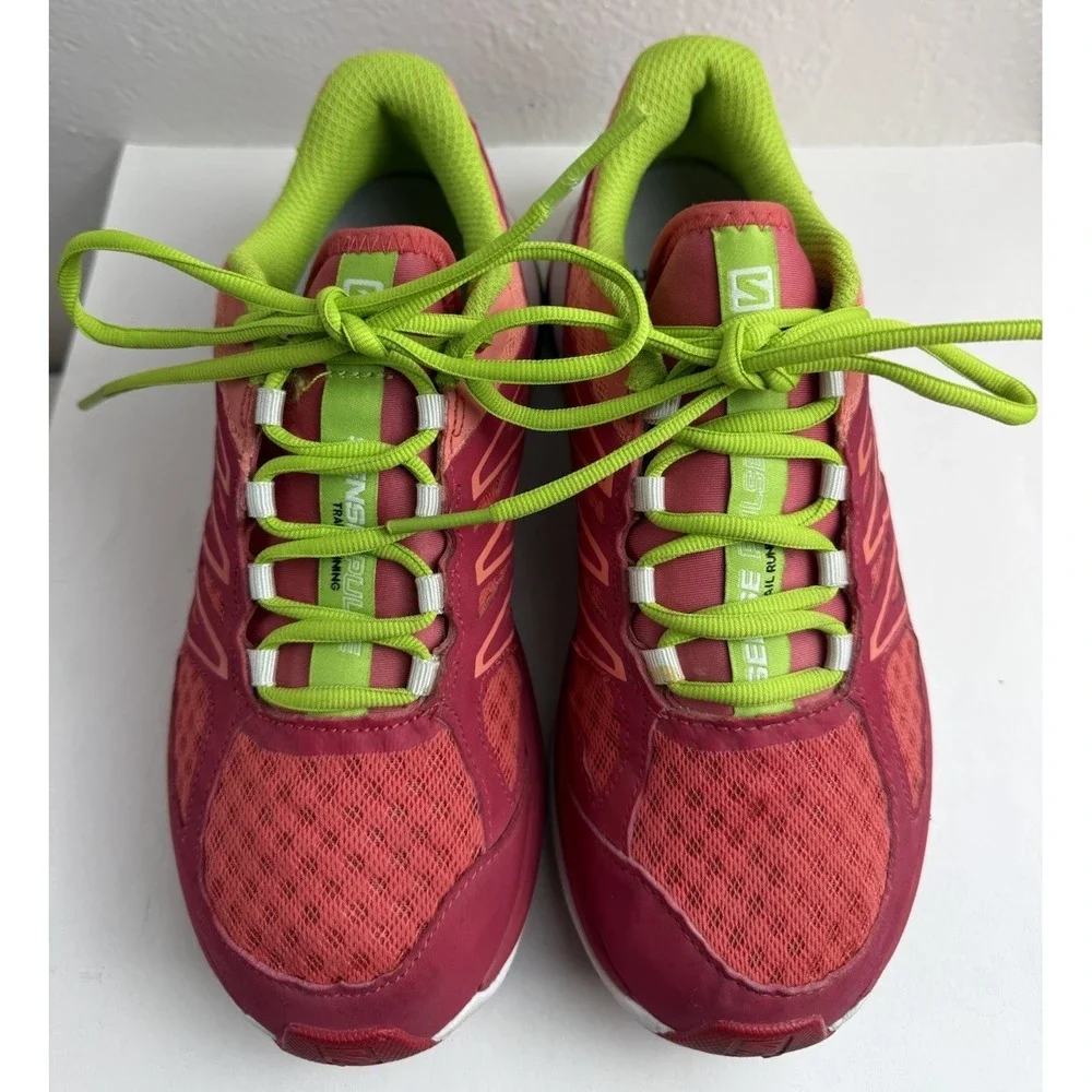 Salomon Pulse Trail Running Shoes Pink Lime Mesh Athletic Sneakers Women Sz 7.5